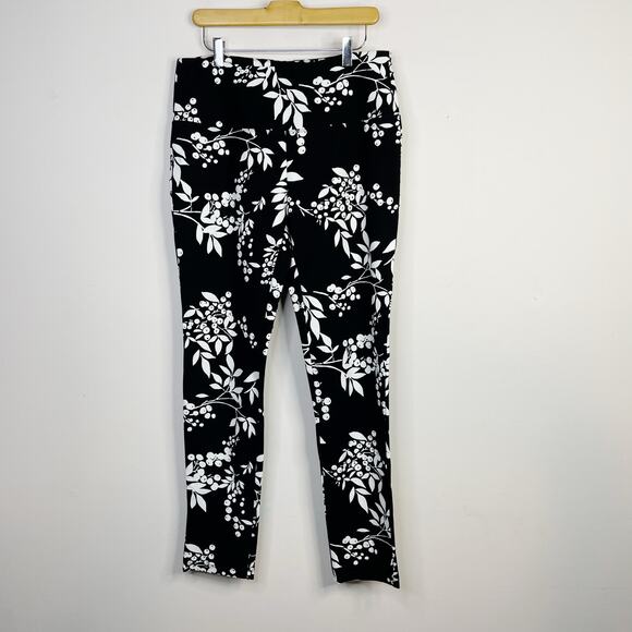 Slim-Sation Multiples Slimming Black White Floral Botanical Leggings Pants L - Picture 1 of 10